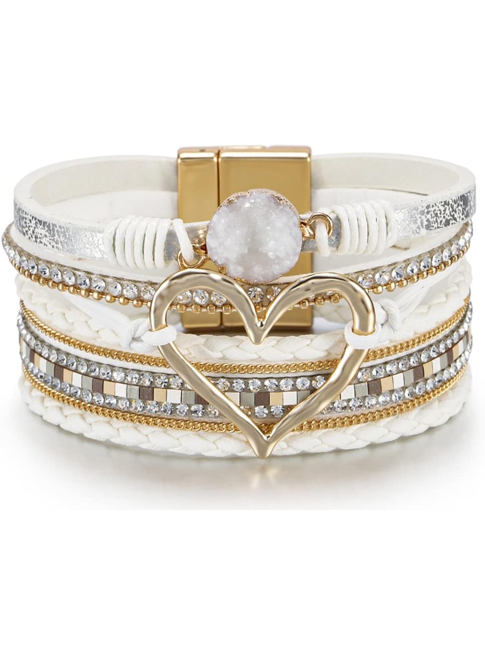Anthropologie White and Gold Layered Heart Bracelet
